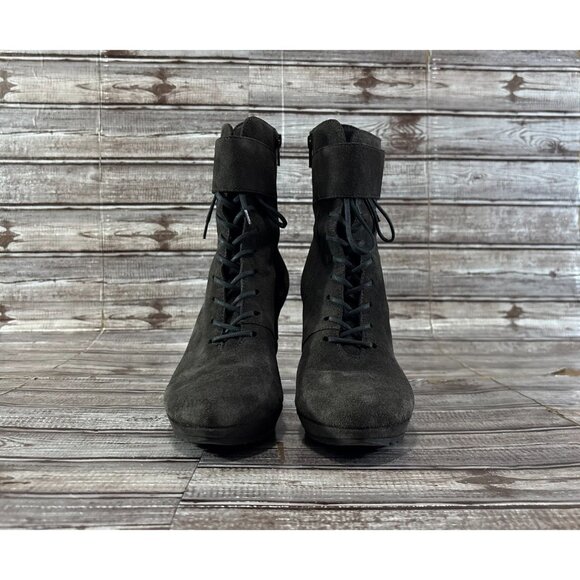 Paul Green Suede lace Ankle strap Heel Boots sz 6 color Black made Austria - Picture 3 of 10